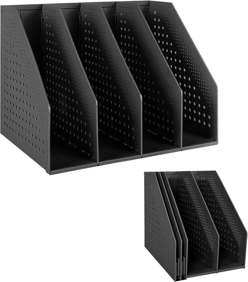 SAYEEC Collapsible Magazine Holder Plastic Desktop 4 Compartment File Rack Magazine Organizer Vertical File Divider Sorter Storage Document Organizer for Office Home School Black - Image 1